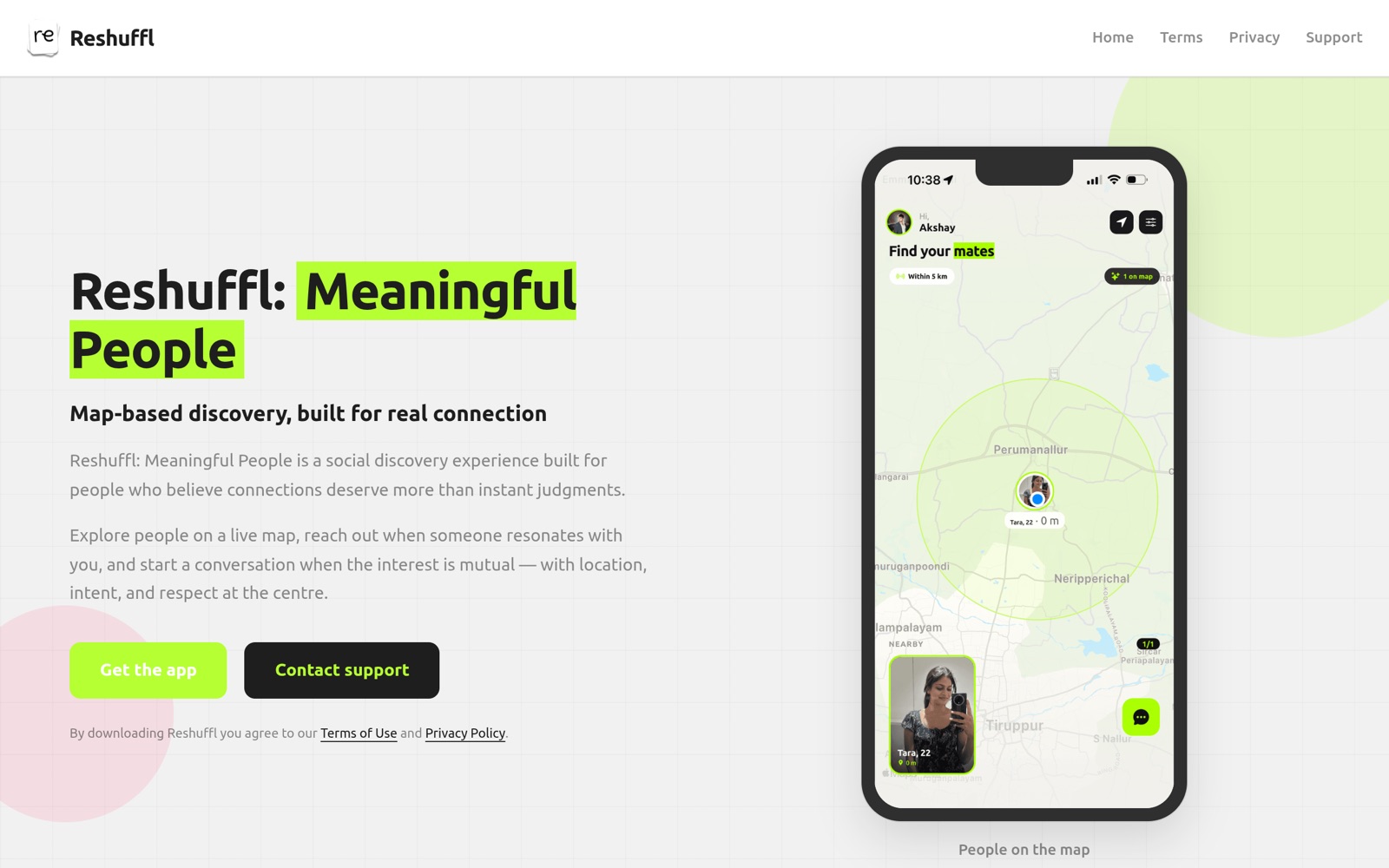 Screenshot of the reshuffl.co website